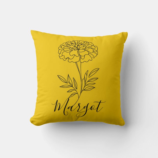 Personlig Namn oktober Marigold Birth Flower Kudde (Framsida)