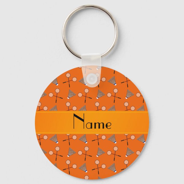 Personlig namn orange badminton mönster nyckelring (Framsida)