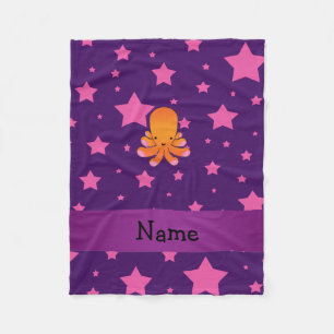 Personlig namn orange bläckfisk lila rosa stjärnor fleecefilt