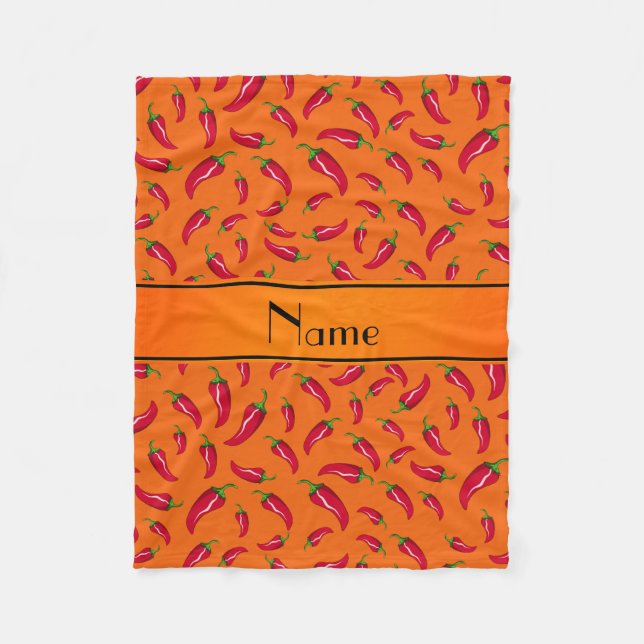 Personlig namn orange chili pepper fleecefilt (Framsidan)