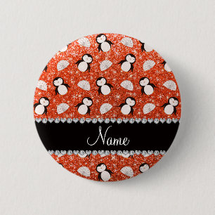 Personlig namn orange glitter penguins igloos knapp