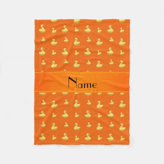 Personlig namn orange gummi anka mönster fleecefilt (Framsidan)