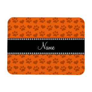Personlig namn orange och tass avtryck magnet