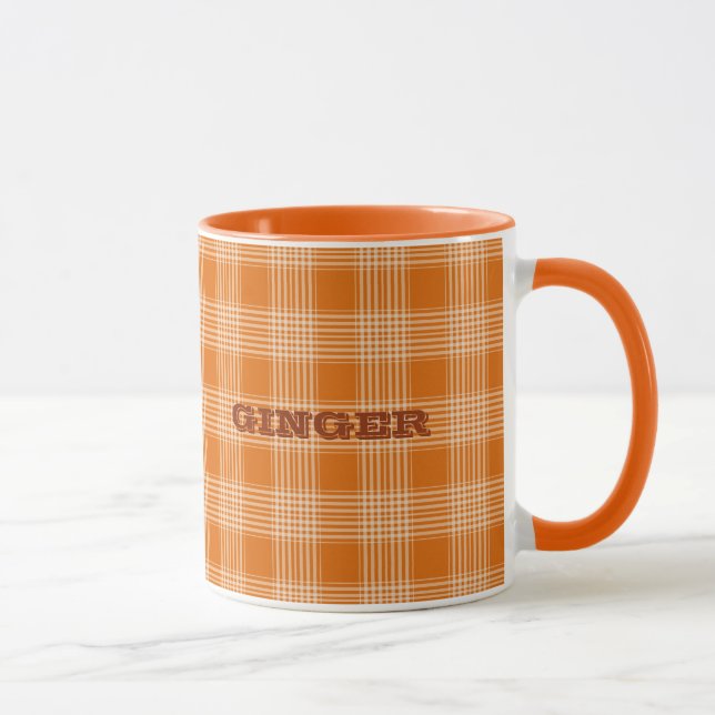 Personlig Namn Orange Play Gingham Mönster Mugg (Höger)