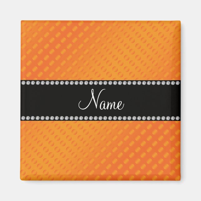 Personlig namn orange polka dots magnet (Framsidan)