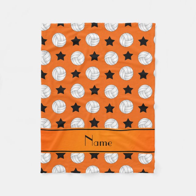 Personlig namn orange volleyball svarta stjärnor fleecefilt (Framsidan)