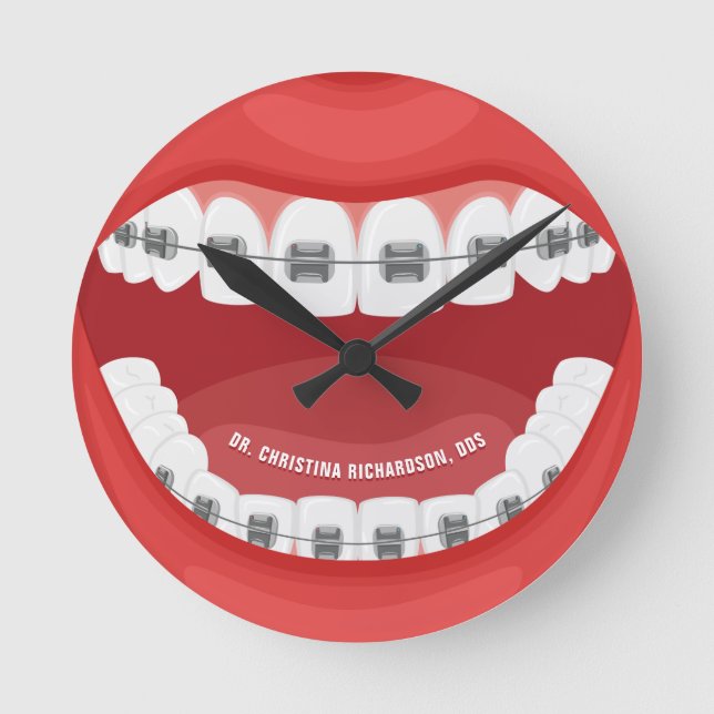 Personlig Namn Orthodontic Office Dental Braces Rund Klocka (Framsida)