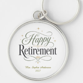 Personlig Namn på Lycka till i Pensionen Rund Silverfärgad Nyckelring