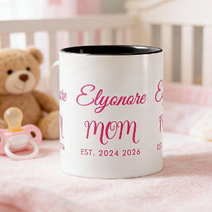 Personlig Namn På Mamma Två Datum Rosa Skrift Två-Tonad Mugg