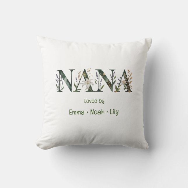 Personlig Namn på Nana-Barn Blommig Text Kudde (Framsida)