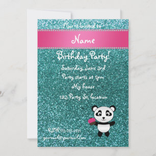 Personlig namn panda cuptårta turkos glitter inbjudningar