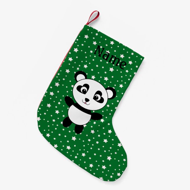 Personlig namn panda-gröntens stjärnor liten julstrumpa (Framsidan (Hängande))