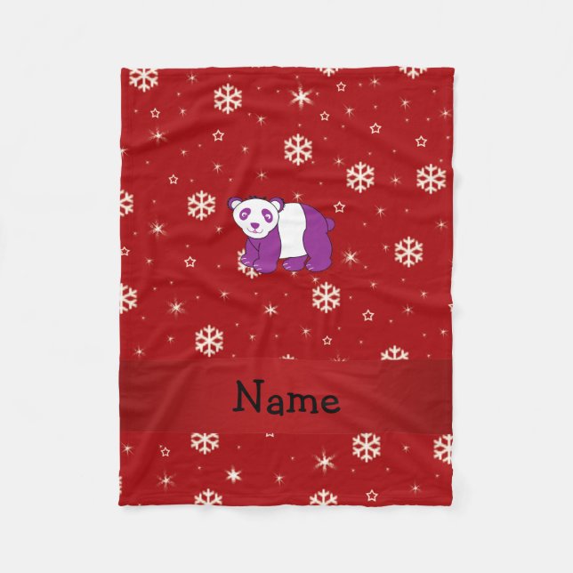 Personlig namn panda red snöflingor fleecefilt (Framsidan)