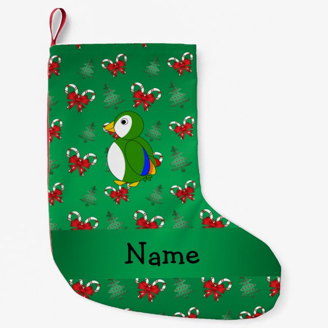 Personlig namn Parrot grönt polkagrisar botar Liten Julstrumpa (Framsidan)