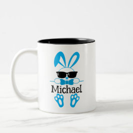 Personlig Namn Påsk Blue Bunny Sunglass Två-Tonad Mugg