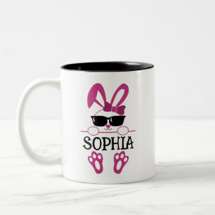 Personlig Namn Påsk Rosa Bunny Sunglass Två-Tonad Mugg