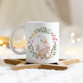 Personlig Namn Påsk Rosa Kanin Mönster Kaffemugg