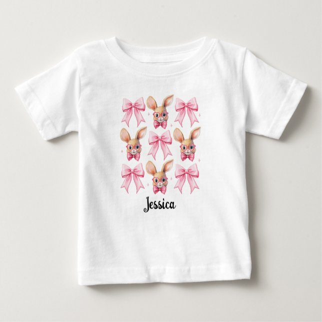 Personlig Namn Påskhare Coquette Bow T Shirt (Framsida)
