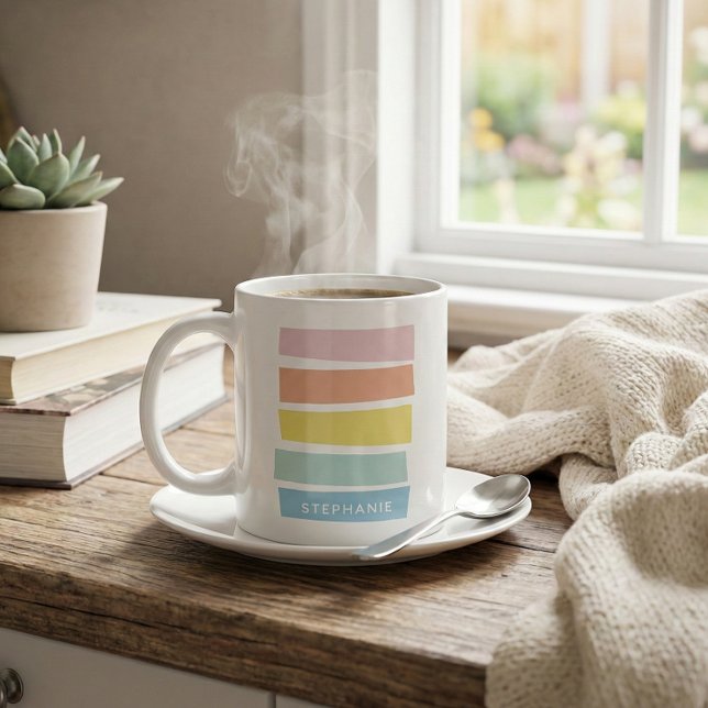 Personlig Namn Pastel Geometric Simple Chic Kaffemugg (Skapare uppladdad)