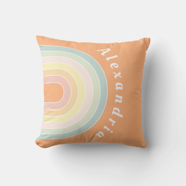 Personlig Namn Pastel Rainbow Retro Kudde (Framsida)