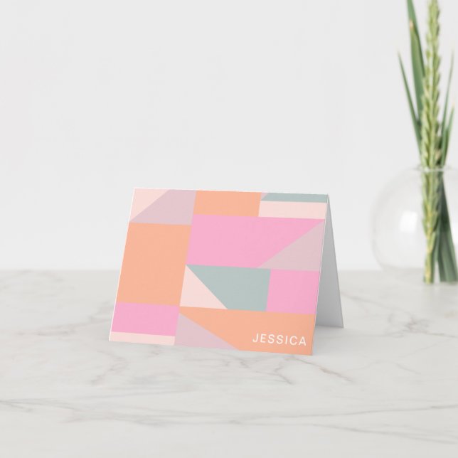 Personlig Namn Pastel Rosa Geometric Stationery Anteckningskort (Framsida)