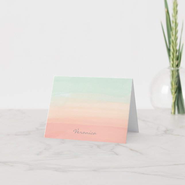 Personlig Namn Pastel Watercolor Peach Mint Anteckningskort (Framsida)