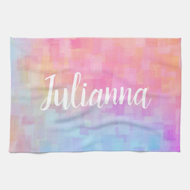 Personlig Namn Pastel Watercolor Soft Rosa Kökshandduk (Horisontell)