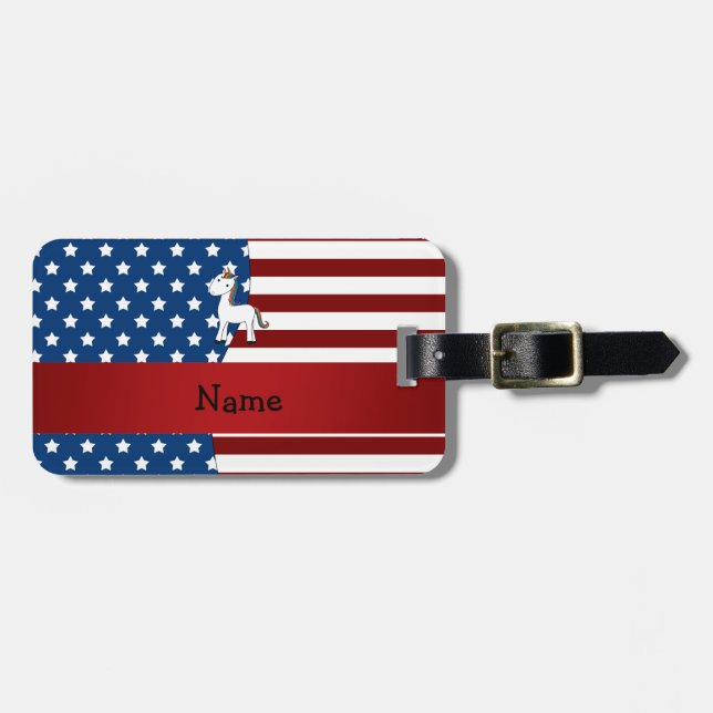 Personlig namn Patriotic Unicorn Bagagebricka (Horisontell Framsida)