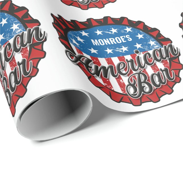 Personlig, NAMN Patriotic USA flagga American Pub Presentpapper (Rullad Hörn)