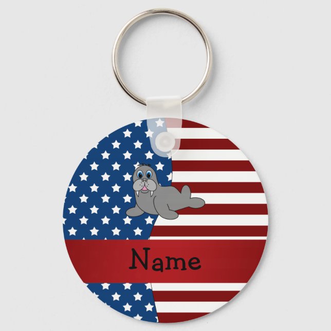 Personlig namn Patriotic walrus Nyckelring (Framsida)