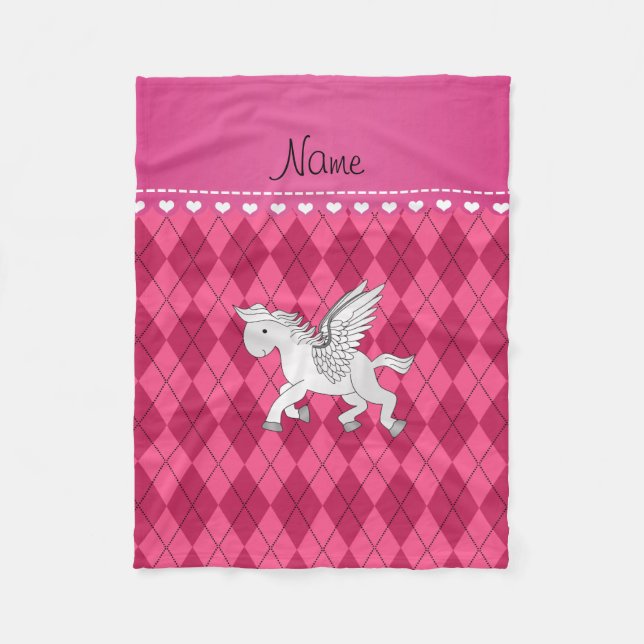 Personlig namn pegasus rosa argyle fleecefilt (Framsidan)