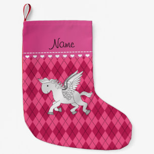 Personlig namn pegasus rosa argyle liten julstrumpa