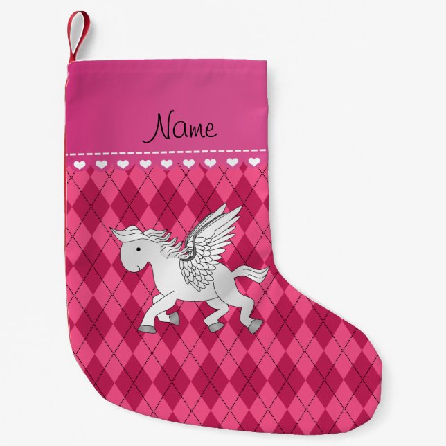 Personlig namn pegasus rosa argyle liten julstrumpa (Framsidan)