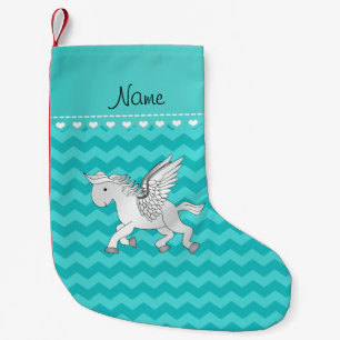 Personlig namn pegasus turcoise chevrons liten julstrumpa