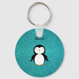 Personlig namn penguin turkos glitter nyckelring