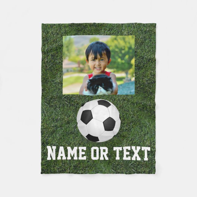 Personlig Namn Photo Soccer Grass Boys Fleecefilt (Framsidan)