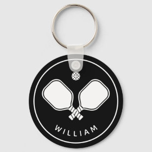 Personlig Namn Pickleball Black & White Nyckelring