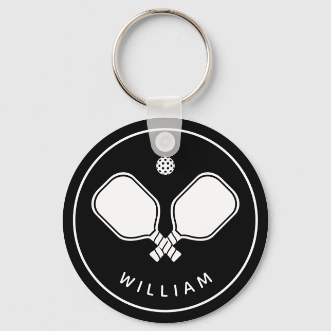 Personlig Namn Pickleball Black & White Nyckelring (Framsida)