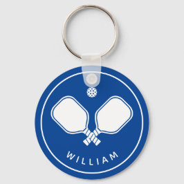 Personlig Namn Pickleball Blue & White Keychain Nyckelring