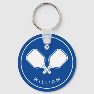 Personlig Namn Pickleball Blue & White Keychain Nyckelring