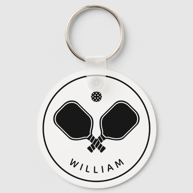 Personlig Namn Pickleball White & Black Nyckelring (Framsida)
