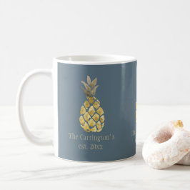 Personlig Namn Pineapple Rustic Blue Kaffemugg