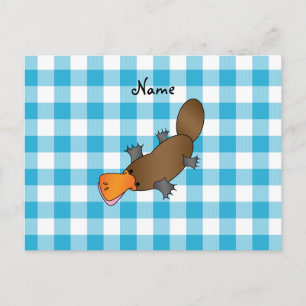 Personlig namn platypus blå checkers vykort