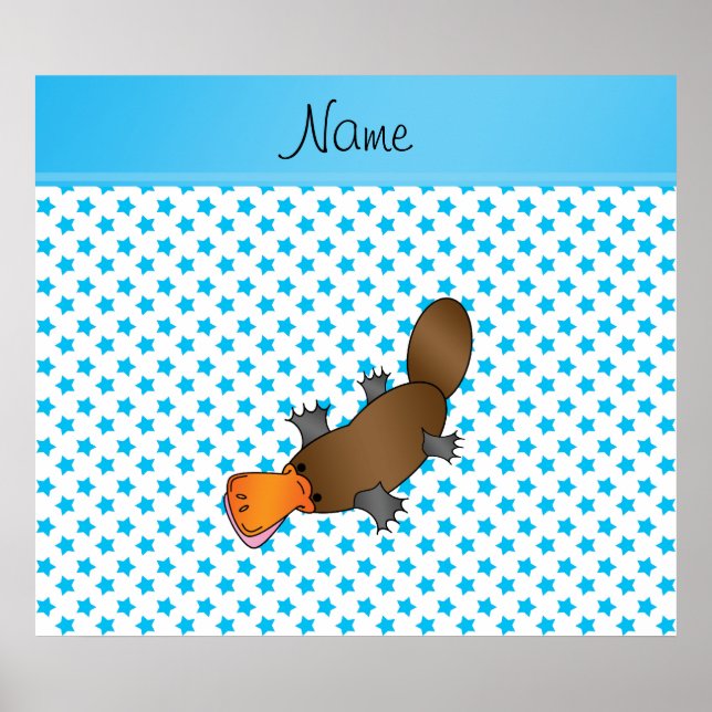 Personlig namn platypus vita blå stjärnor poster (Framsidan)
