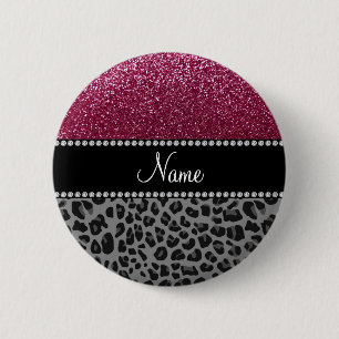Personlig namn plommon glitter svartleopard knapp