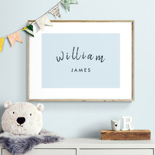 Personlig namn pojkrum Pastellblå Poster