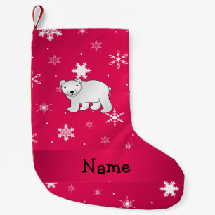 Personlig namn polar bär rosa snöflingor liten julstrumpa