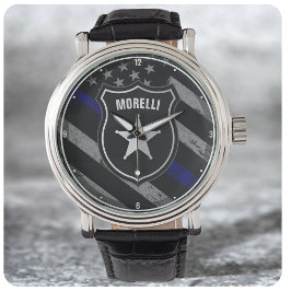 Personlig NAMN polischef sheriff Cop Flagga Armbandsur