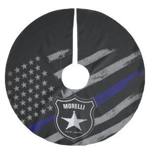Personlig NAMN polischef sheriff Cop Flagga Julgransmatta Borstad Polyester