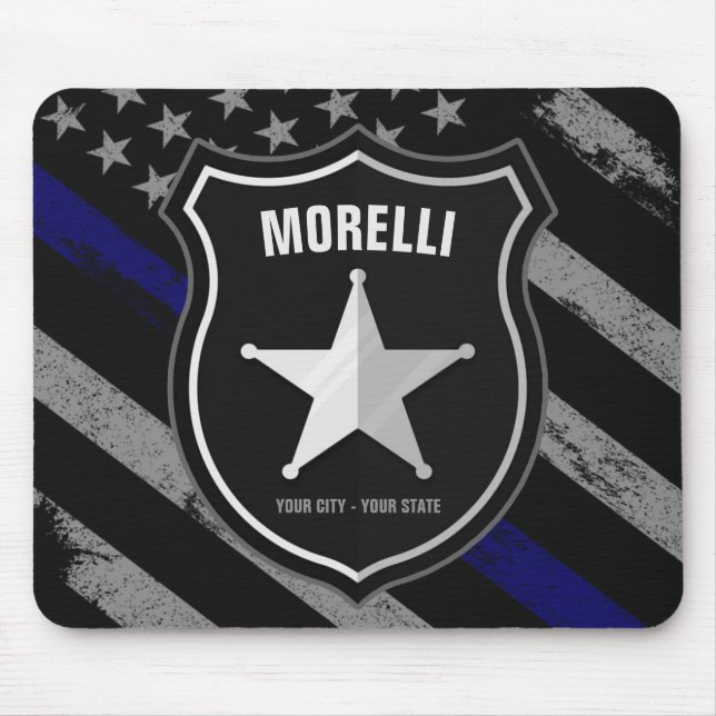 Personlig NAMN polischef sheriff Cop Flagga Musmatta (Framsidan)